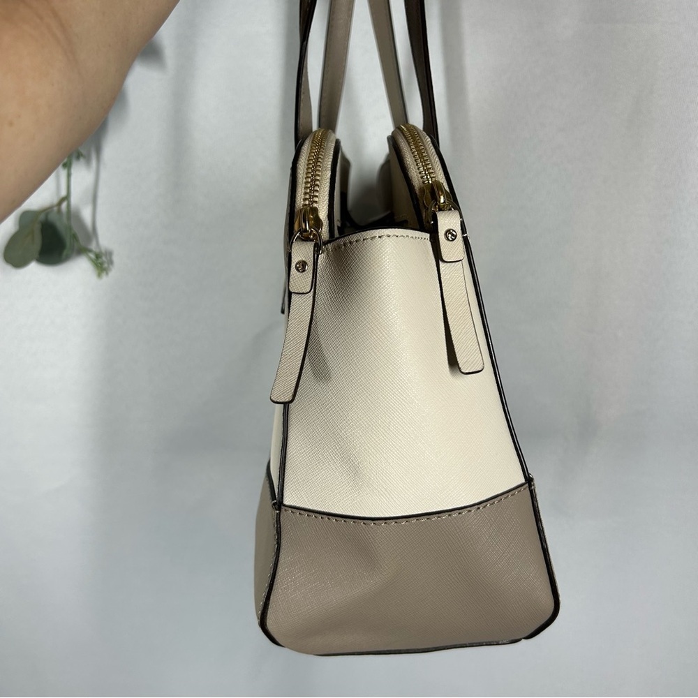 Kate Spade | Leather Shoulder Bag Purse Beige Brown White Minimalist Handbag - Picture 7 of 16